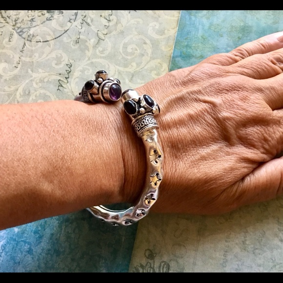 Amethyst Gemstone Cuff Vintage Style Bracelet - Picture 4 of 4